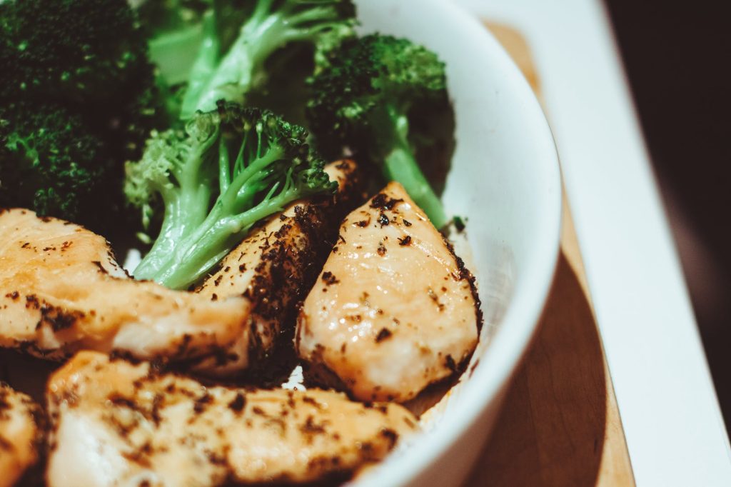 broccoli chicken close up cooking